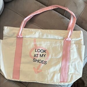 DSW Cream Canvas Tote with Pink Trim and Straps